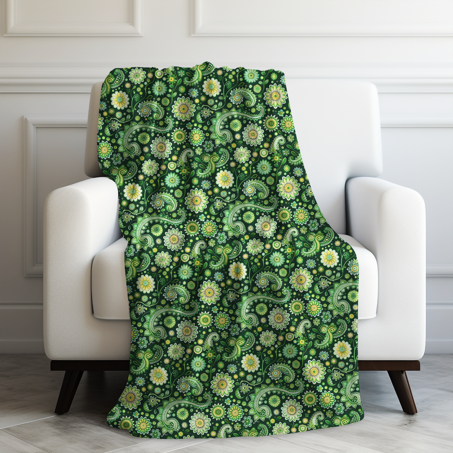 Emerald Oasis in Lush Paisley and Floral Mandala in Soothing Green Tones Velveteen Plush Blanket 3 Sizes