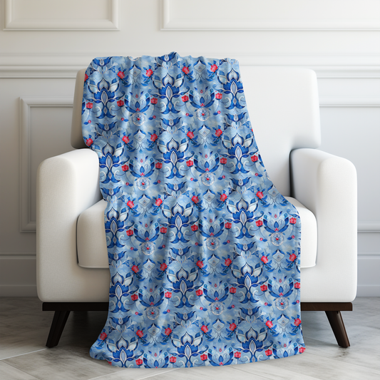 Enchanting Blue and Pink Lotus Mosaic Velveteen Plush Blanket 3 Sizes