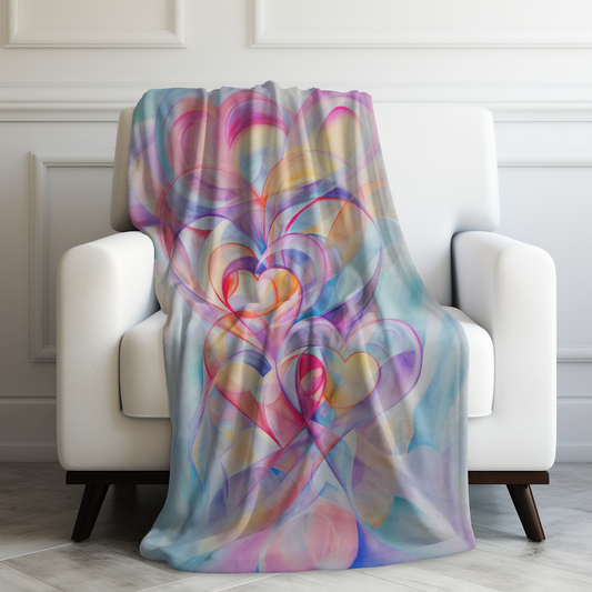 Ethereal Heart Harmony Abstract Pastel Love with Flowing Colors Velveteen Plush Blanket 3 Sizes