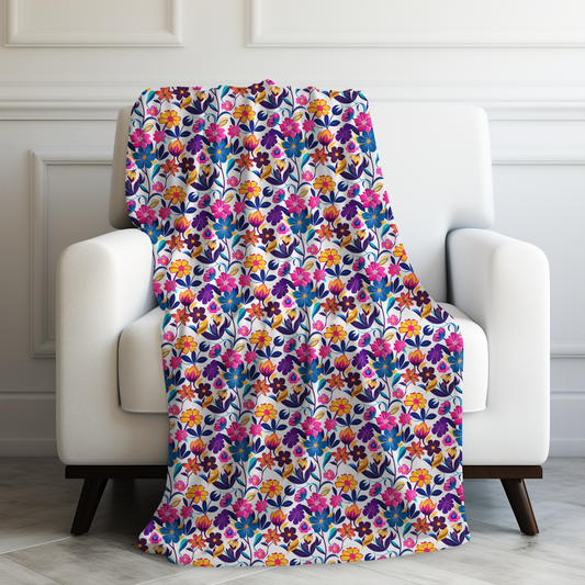 Floral Fiesta Vibrant Multicolor Flower Pattern Velveteen Plush Blanket 3 Sizes