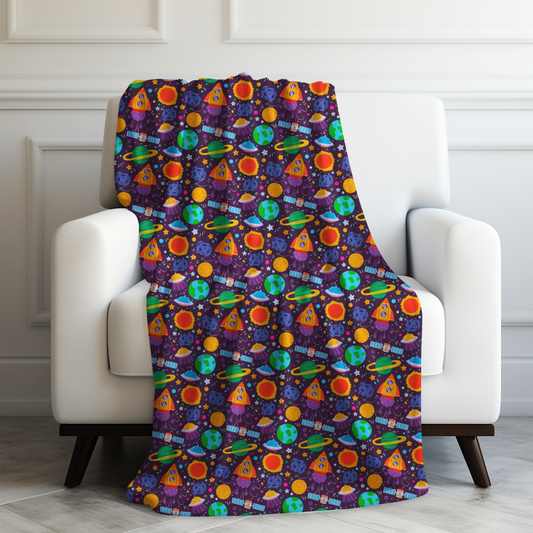 Galactic Adventure: Kids' Spaceships, Planets, and Stars Velveteen Plush Blanket 3 Sizes