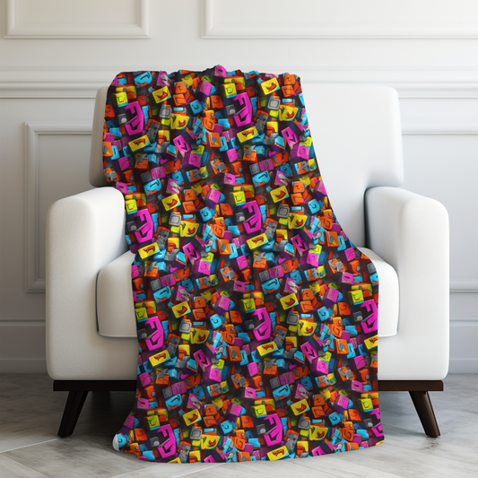 Graffiti Block Party Bold and Colorful Abstract Art Print with Urban Flair Velveteen Plush Blanket 3 Sizes