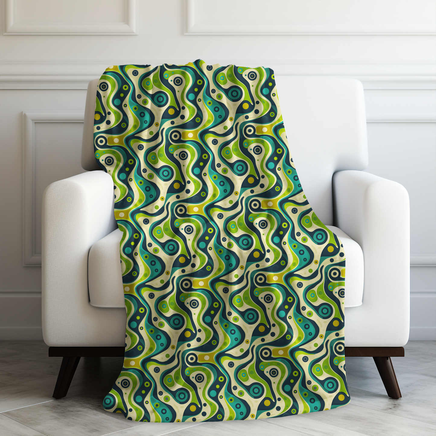 Groovy Retro Greens and Blues Abstract Waves Velveteen Plush Blanket 3 Sizes