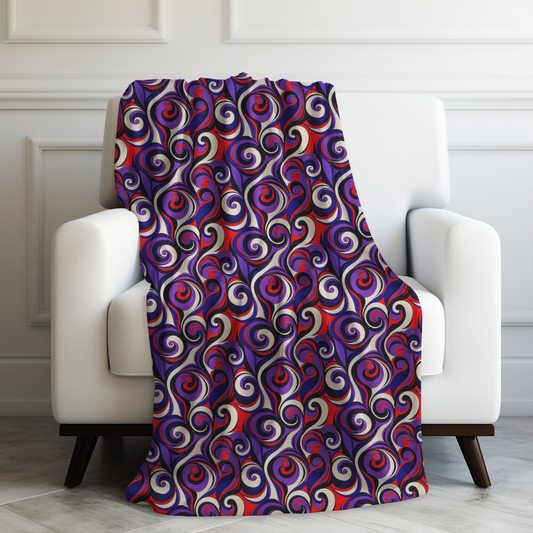 Groovy Swirls of Dynamic Purple, Red, and Blue Abstract Pattern Velveteen Plush Blanket 3 Sizes