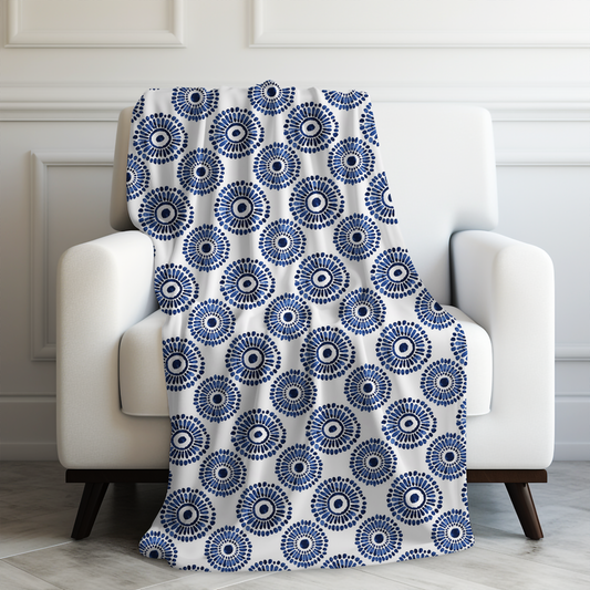 Indigo Sunburst Simple Folk-Inspired Dot Pattern Design Velveteen Plush Blanket 3 Sizes