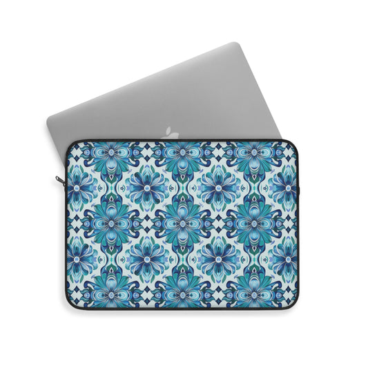 Majestic Florals in A Lush Array of Teal and Blue Blossoms Laptop or Ipad Protective Sleeve 3 Sizes Available