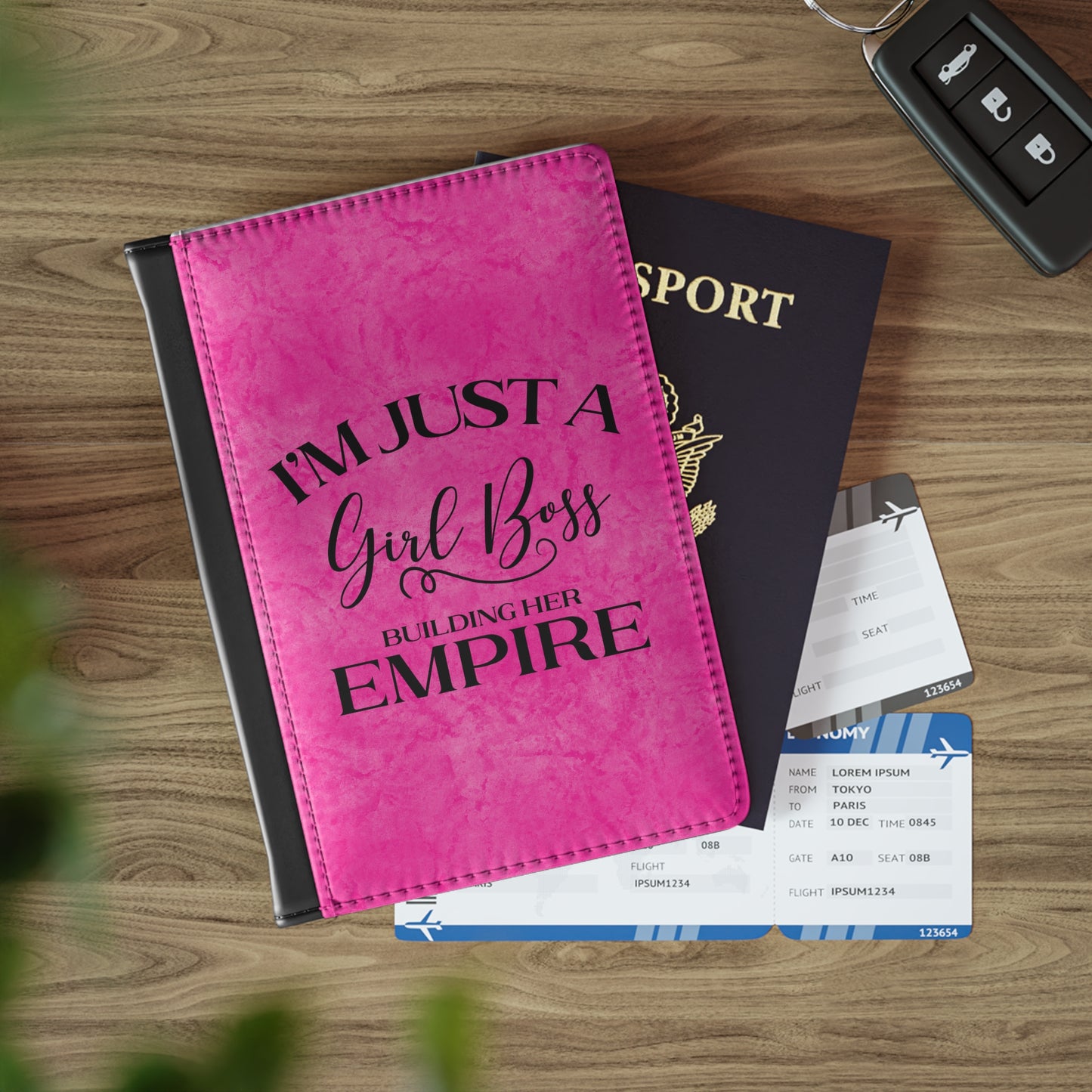 I'm Just A Girl Boss Building Her Empire Pink & Black - Passport Cover Faux Leather RFID Blocking