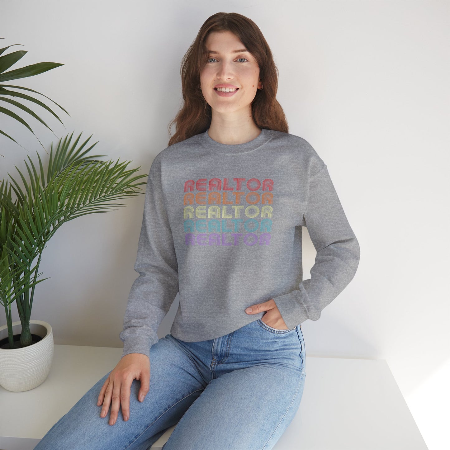 Retro Rainbow Realtor Design  - Crewneck Sweatshirt Unisex S-5XL