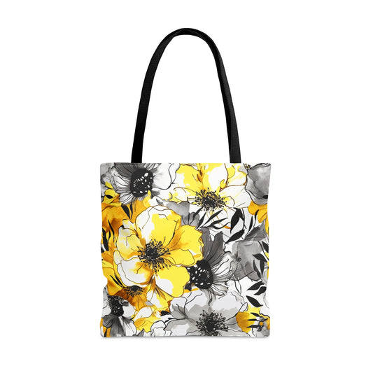 Soothing Radiance: Large Yellow and Grey Watercolor Flower Design - Canvas Tote 3 Sizes