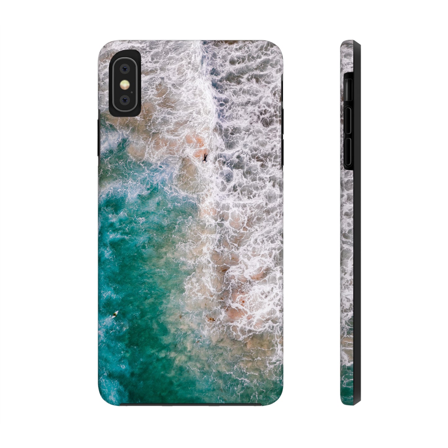 Ocean's Embrace: Deep Green Waters with White Waves Crashing onto the Beach Design Iphone Tough Phone Case