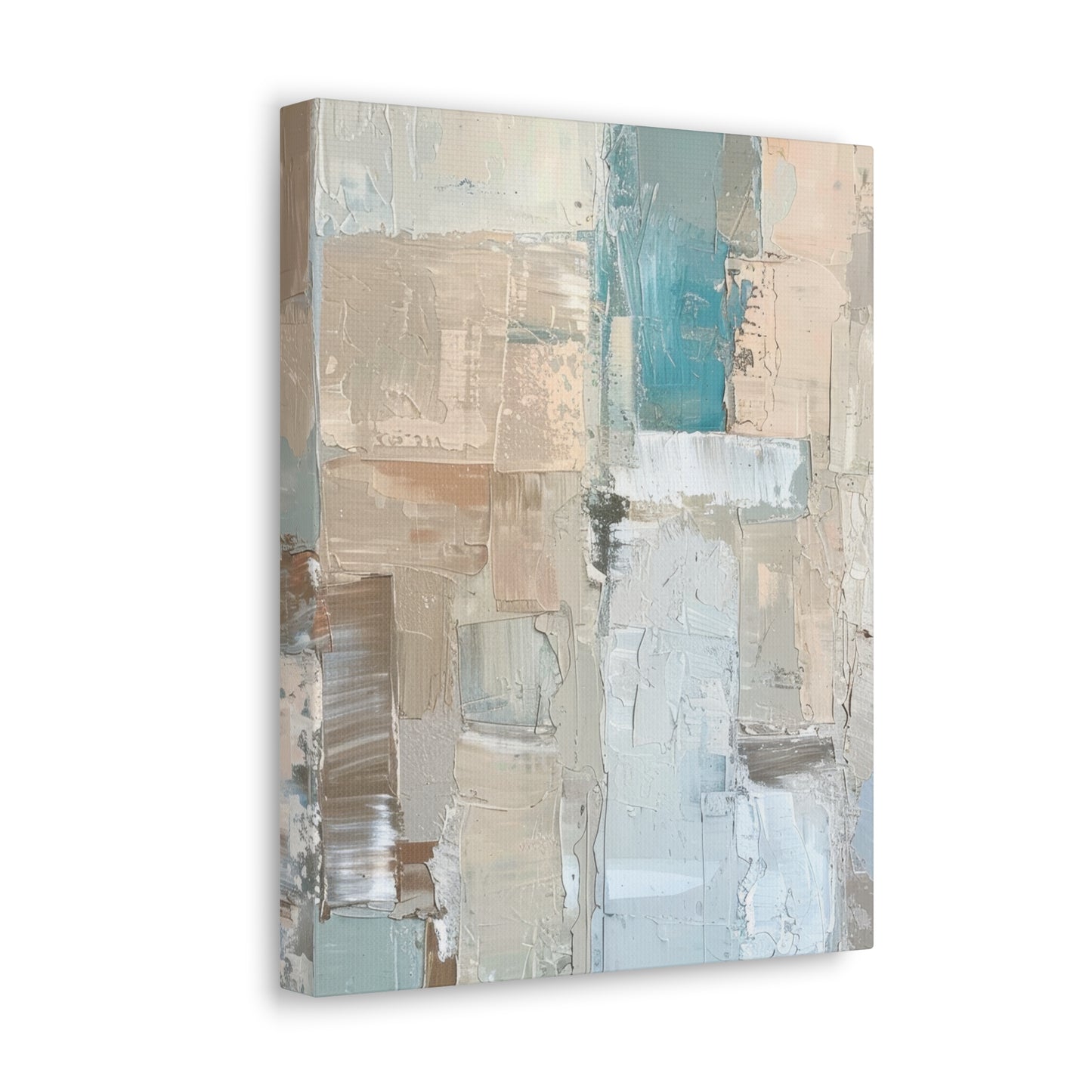 Bold Contrasts Abstract Grey Teal and Tan Color Blocking with Bold, Heavy Strokes Print on Canvas Gallery - 13 Sizes