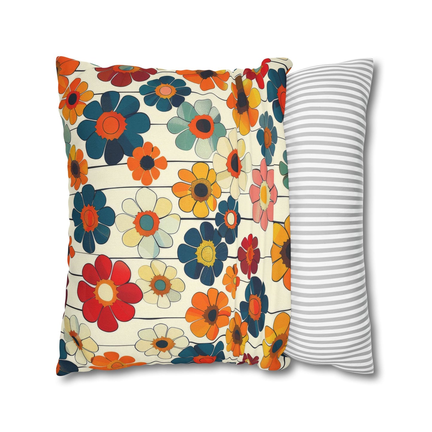 Blooming Joy Vibrant Retro Floral Pattern Spun Polyester Square Pillowcase 4 Sizes