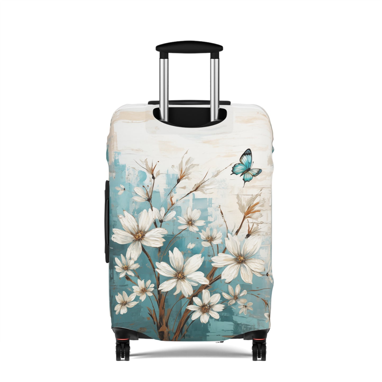 Rustic Farmhouse White and Teal Wild Daisies and Butterflies  - Luggage Protector and Cover 3 Sizes