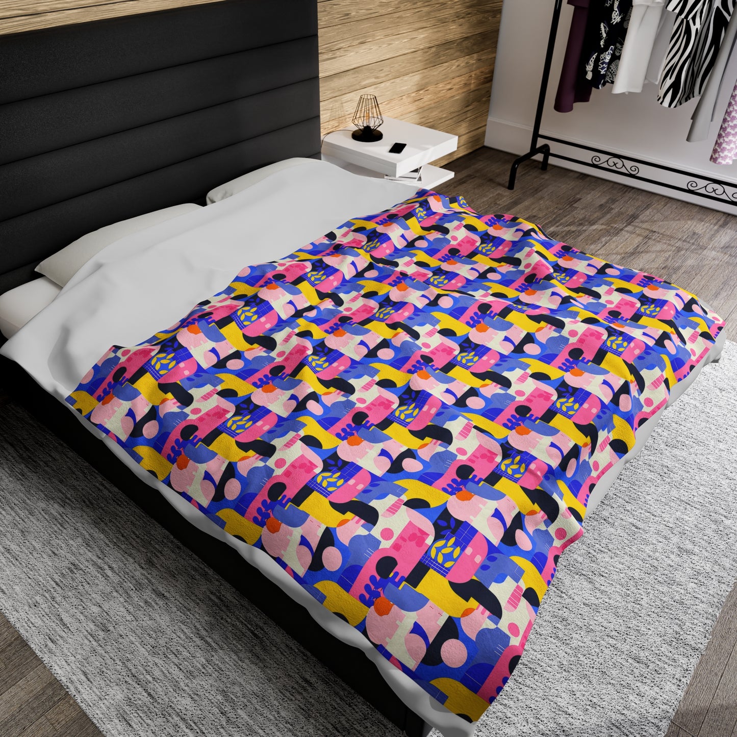 Pop Art in Vibrant Bold Geometric Colors Velveteen Plush Blanket 3 Sizes