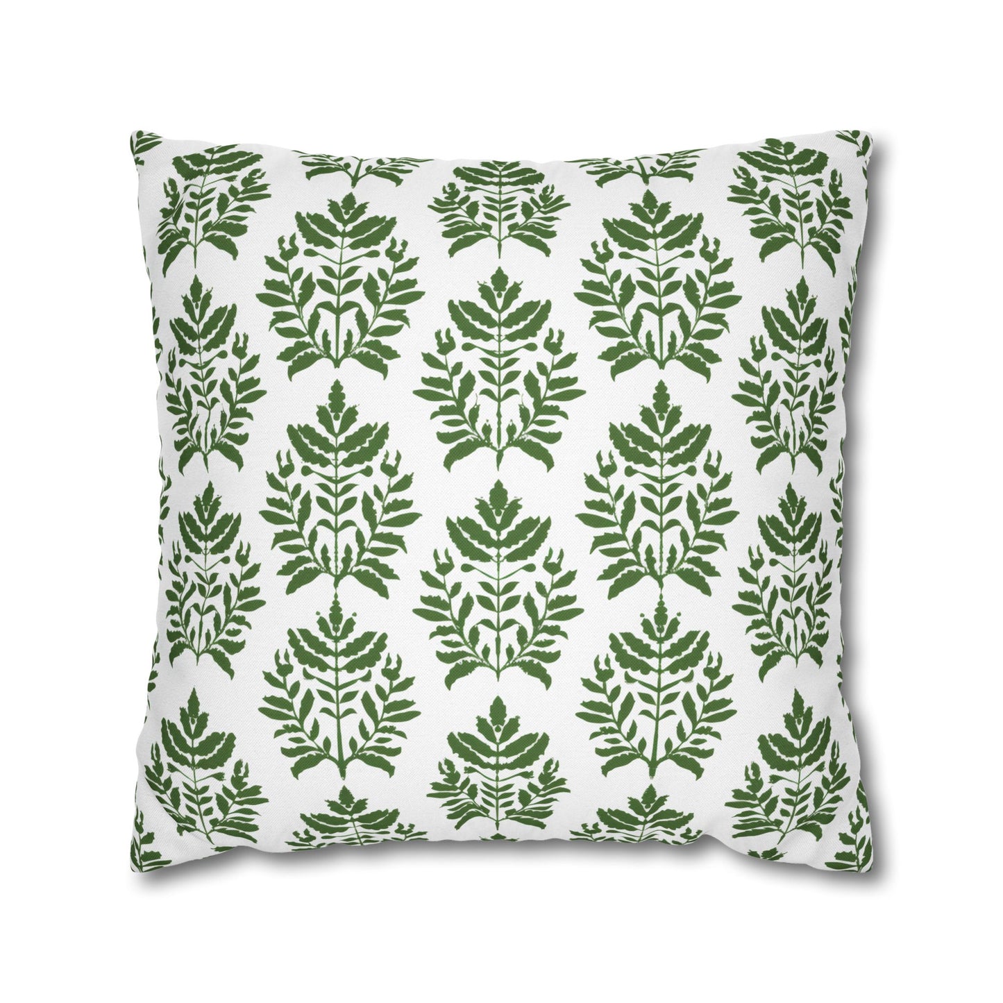 Verdant Harmony in Elegant Green Botanical Block Print Pattern Spun Polyester Square Pillowcase 4 Sizes