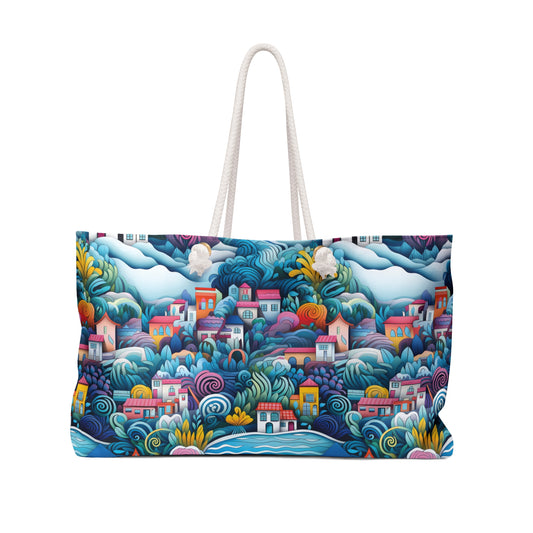 Coastal Charm Houses Inspired by South Carolina's Seaside - Weekender Oversized Canvas Tote Bag 24" × 13"