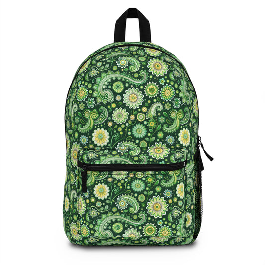 Emerald Oasis in Lush Paisley and Floral Mandala in Soothing Green Tones Lightweight Stylish Durable Backpack (Made in USA)