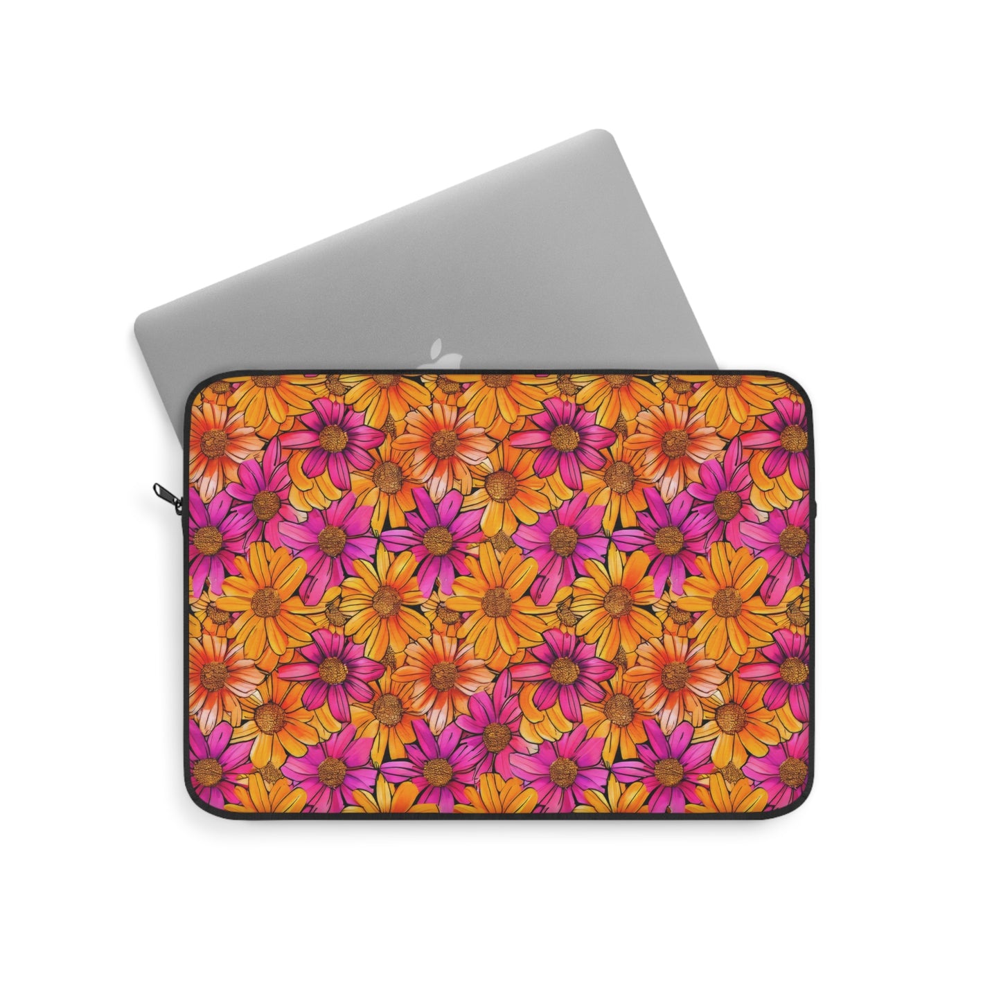 Vibrant Daisy Delight with Bold Orange and Pink Flowers Laptop or Ipad Protective Sleeve 3 Sizes Available