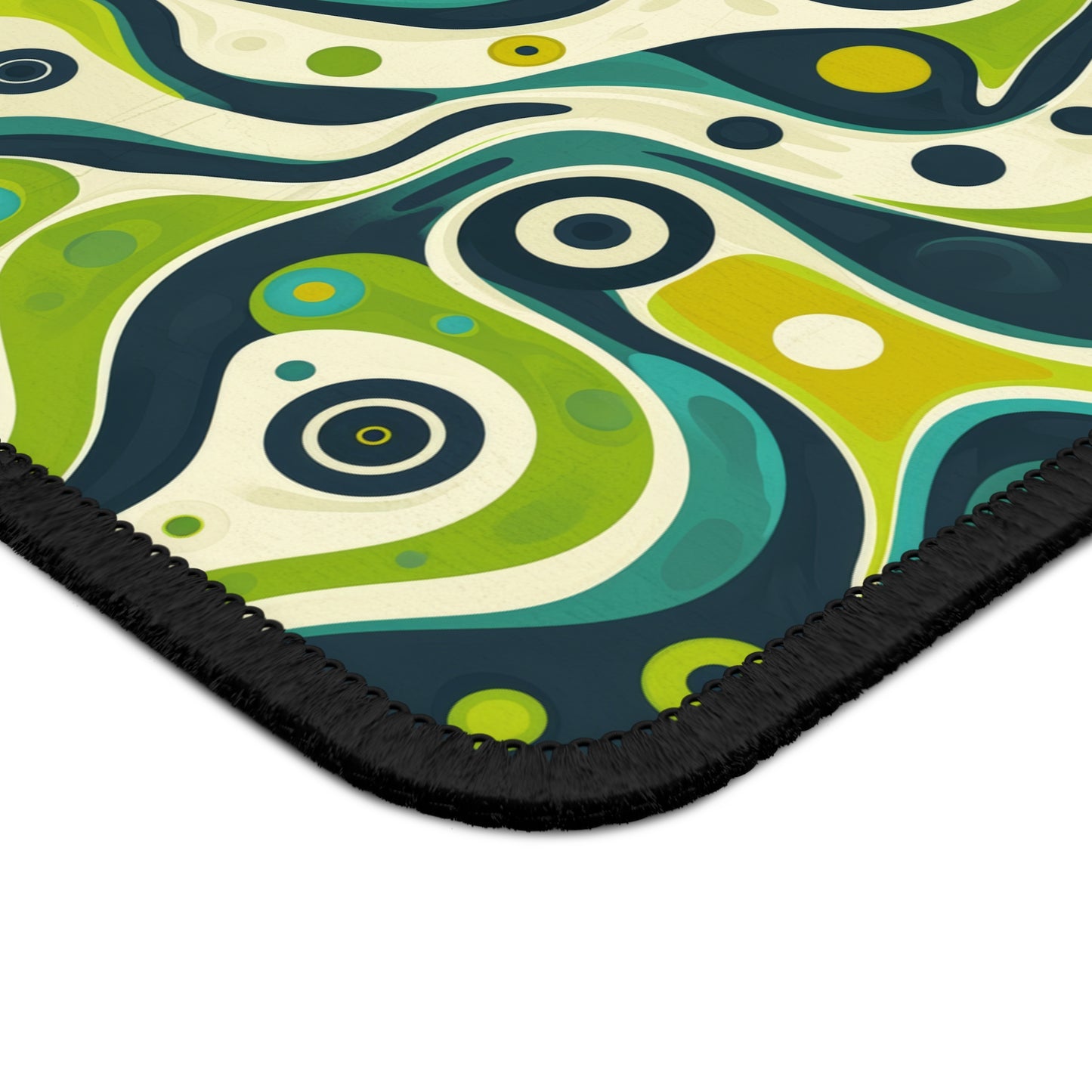 Groovy Retro Greens and Blues Abstract Waves Gaming Mouse Pad with Finished Edges