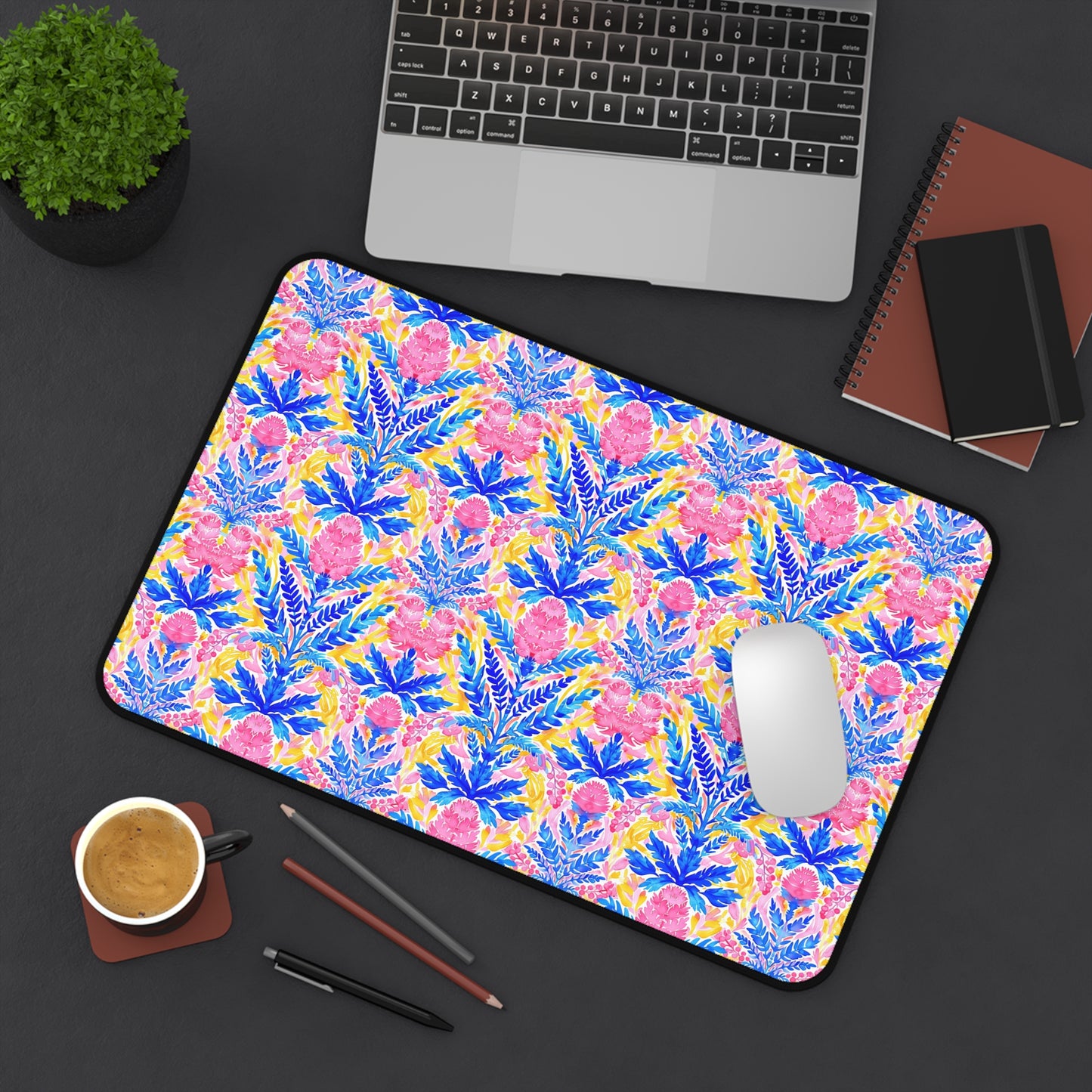 Tropical Watercolor Blooms in Vibrant Pinks and Blues Extended Gaming Mouse Pad  Desk Mat  - 3 Sizes