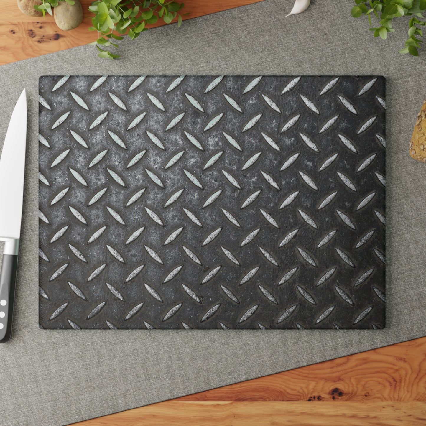 Steel Diamond Plate Design  - Glass Cutting Board  8" x 11" and 11" x 15"