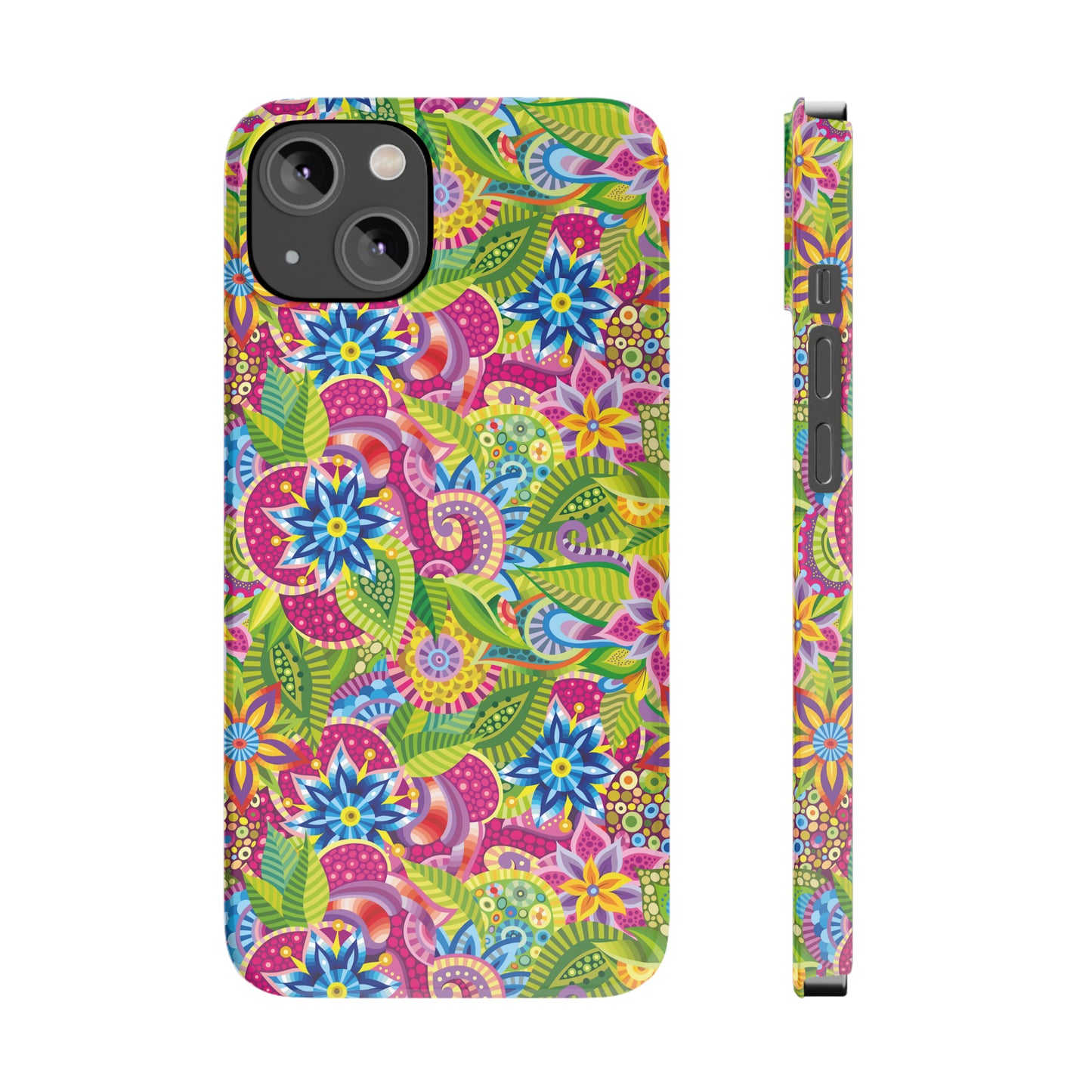 Vibrant Array of Abstract Flowers and Paisley in Rainbow Hues Iphone 15-12 Slim Phone Case