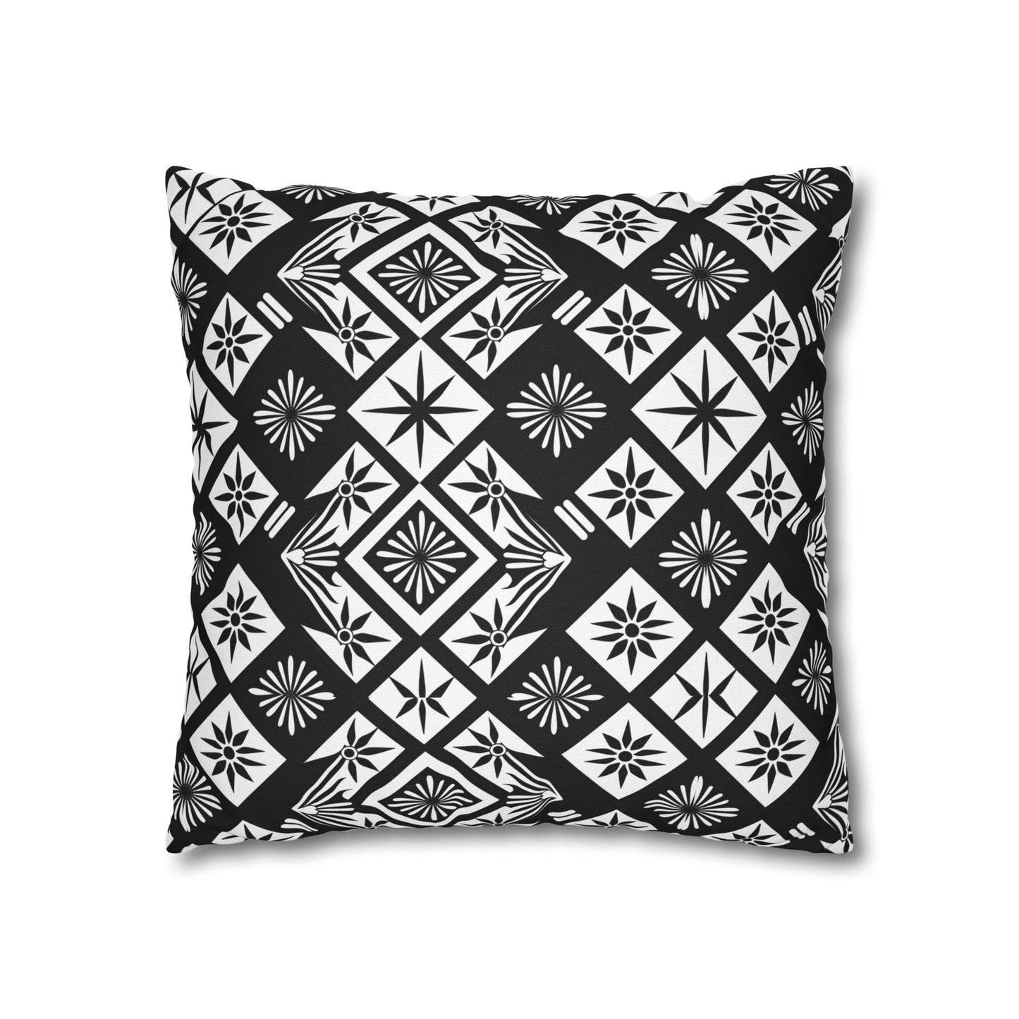 Monochrome Thai Dreamscape: Abstract Chevre Artistry Spun Polyester Square Pillowcase 4 Sizes