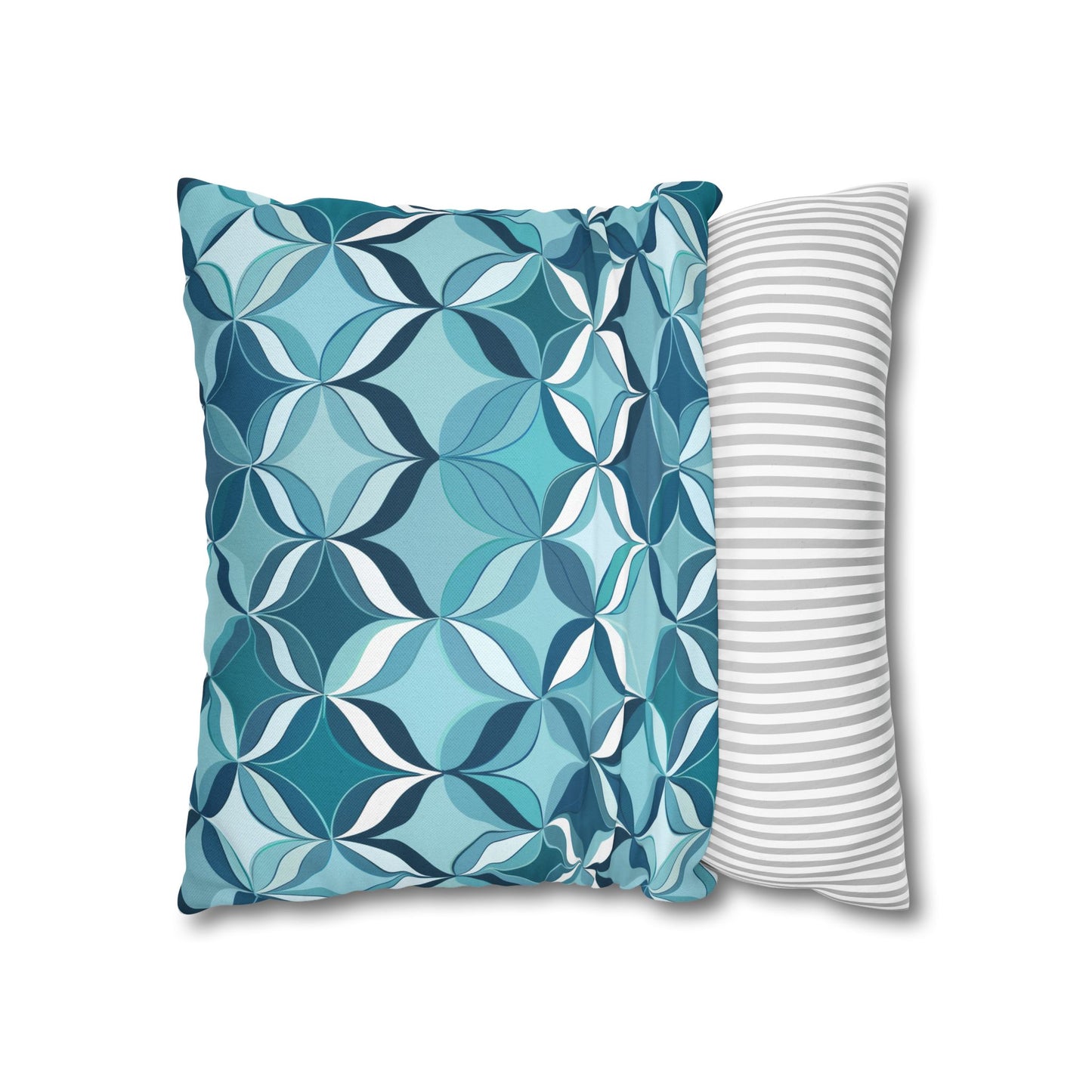 Modern Chic Aqua and Cream Geometric Pattern Spun Polyester Square Pillowcase 4 Sizes