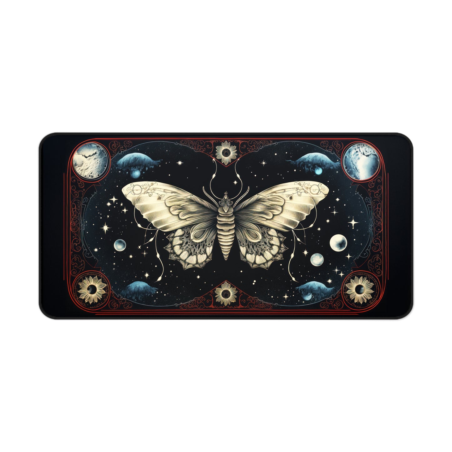 Fantasy Death Moth and Celestial Planets - Desk Mat Extended Gaming Mouse Pad 3 Sizes