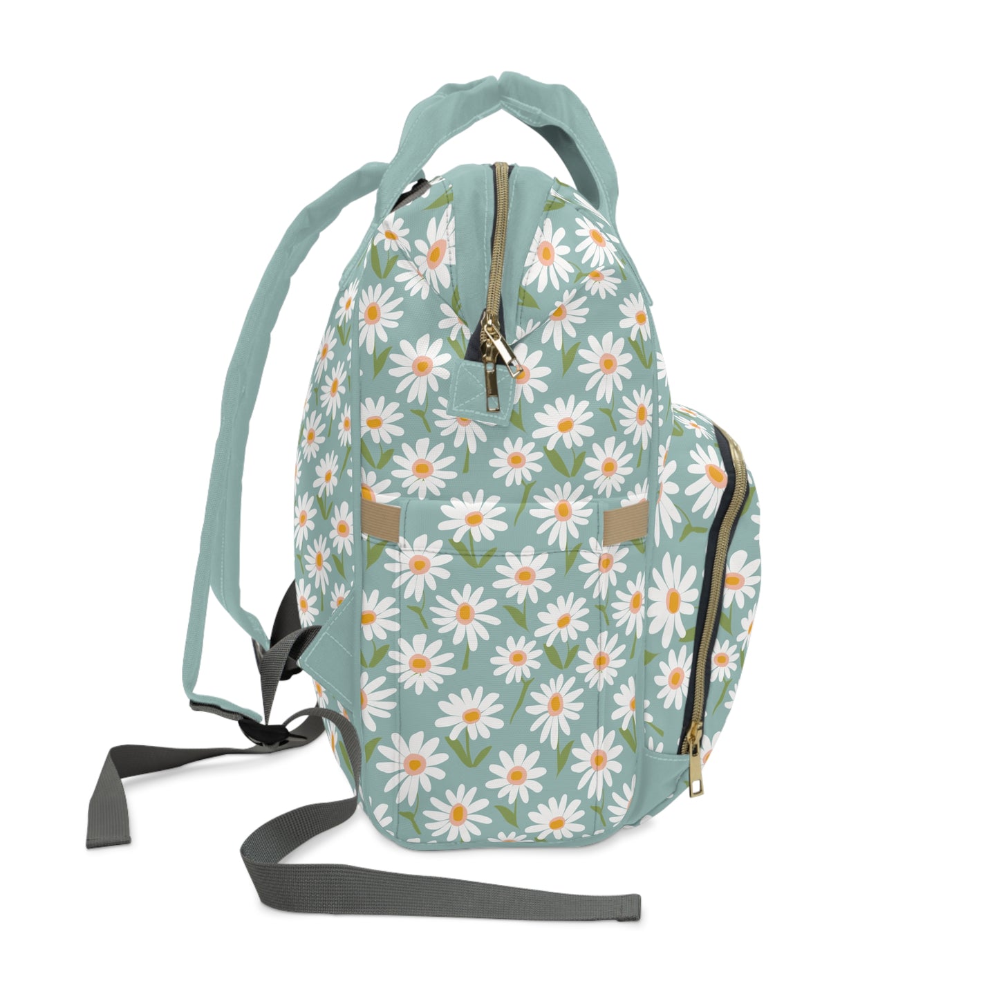 Cheerful Bright Daisy on Pastel Green Design Multifunctional Diaper Backpack