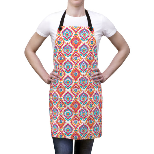 Bohemian Rapture of Floral Harmony in Lush Tangerine and Cerulean Kitchen Chef Apron