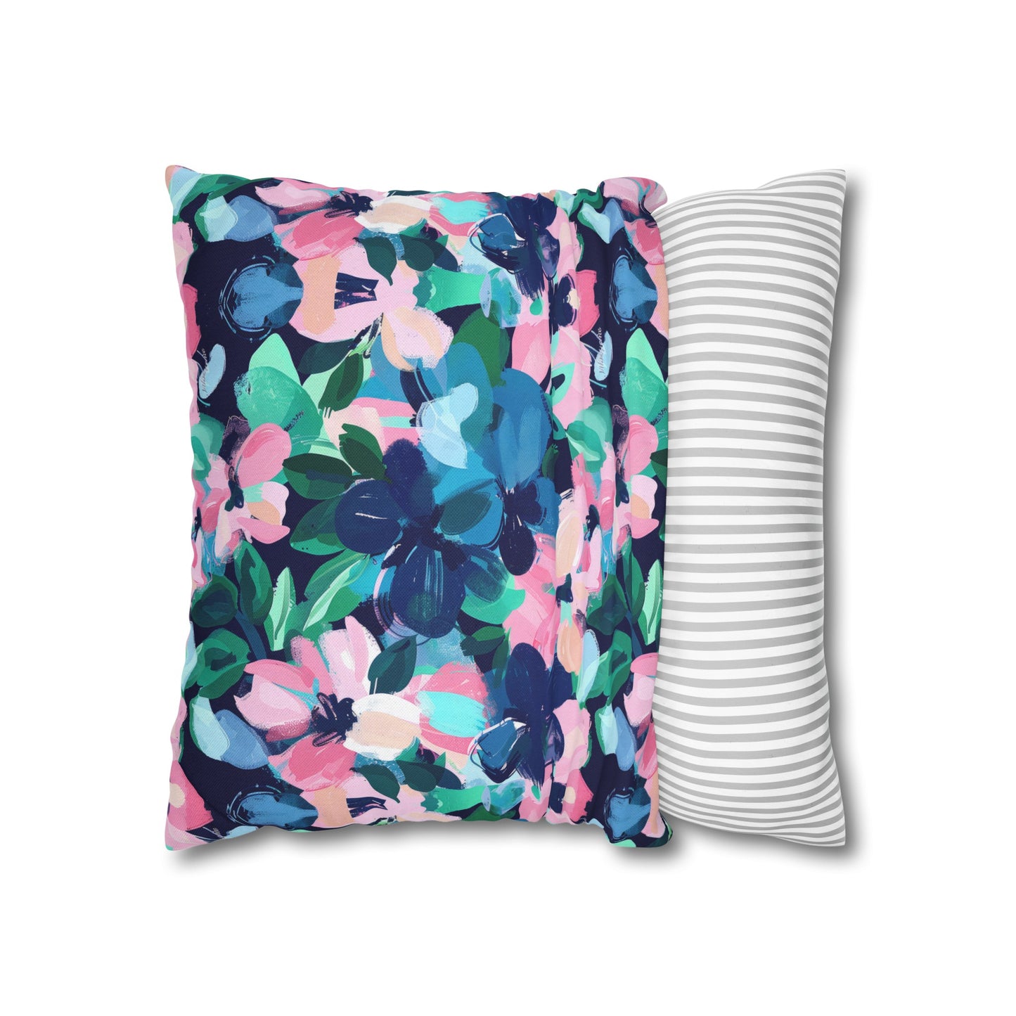 Tranquil Blooms: Muted Blue, Pink, and Green Watercolor Flowers Spun Polyester Square Pillowcase 4 Sizes