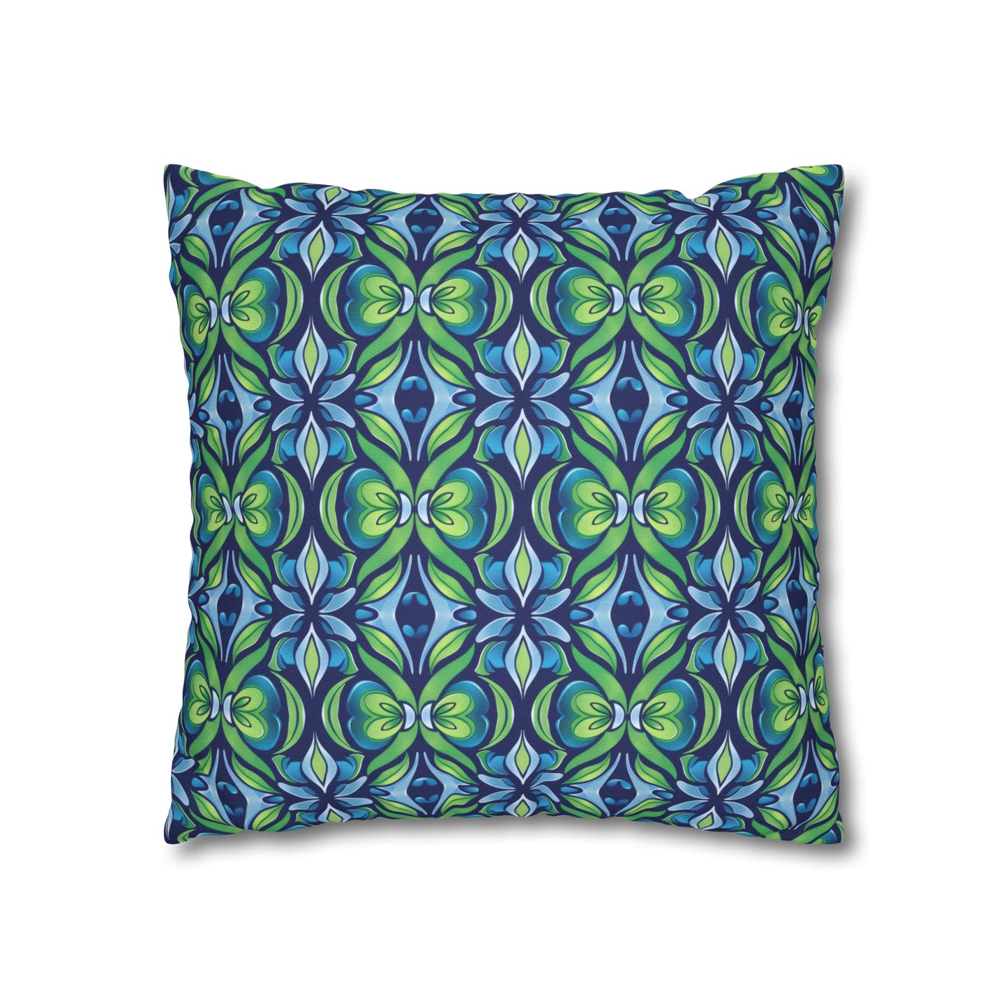 Retro Abstract Blue and Green Floral Pattern Spun Polyester Square Pillowcase 4 Sizes