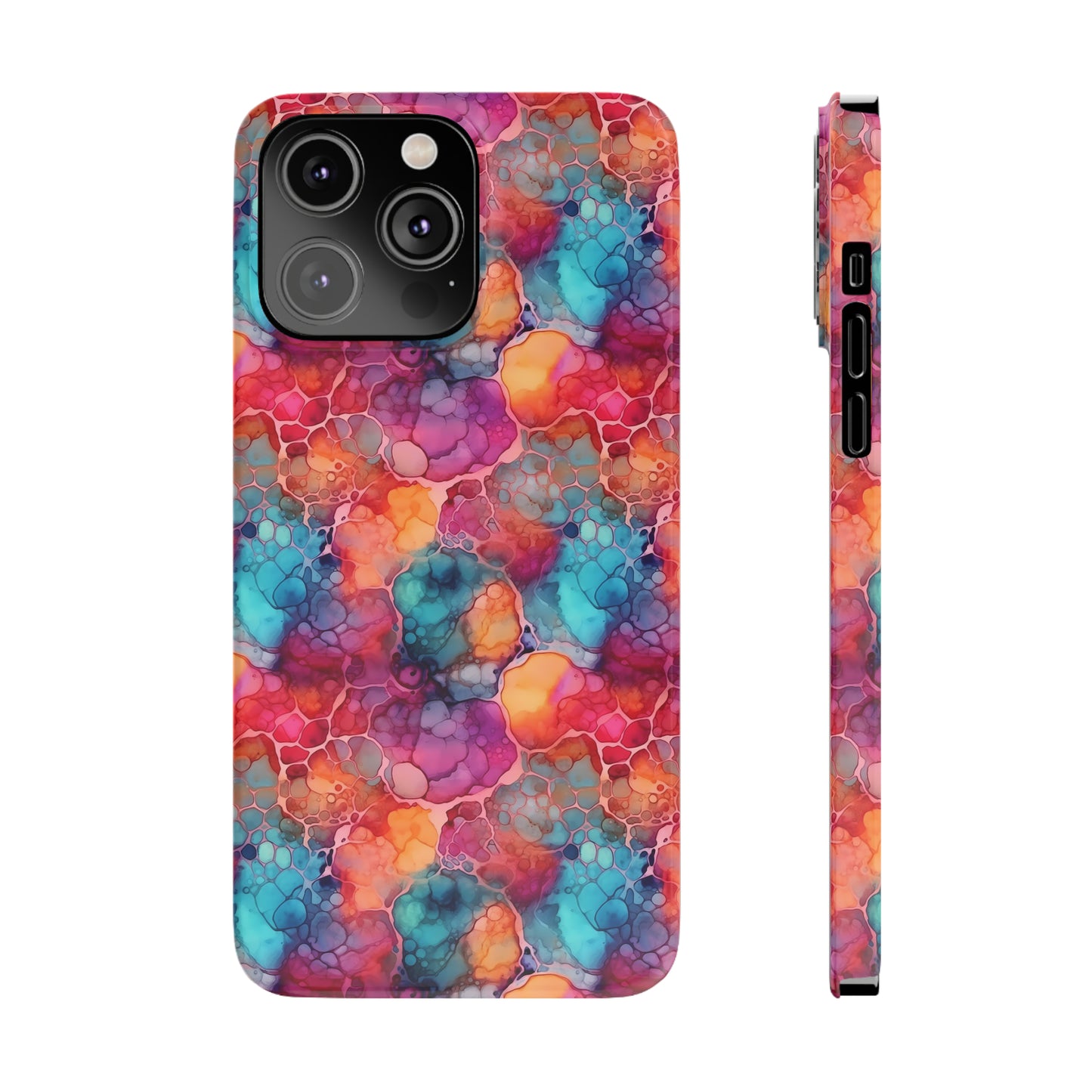 Rainbow Alcohol Ink Design Iphone 15-12 Slim Phone Case