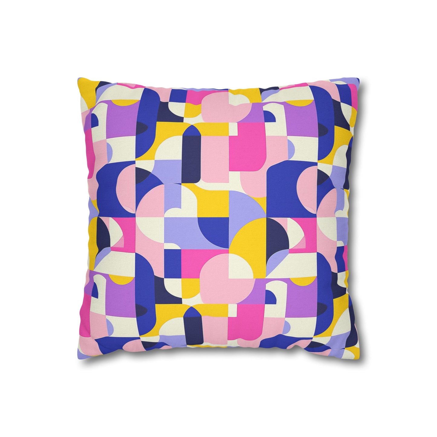 Vibrant Pink, Blue Yellow Color Block Geometric Shapes Spun Polyester Square Pillowcase 4 Sizes