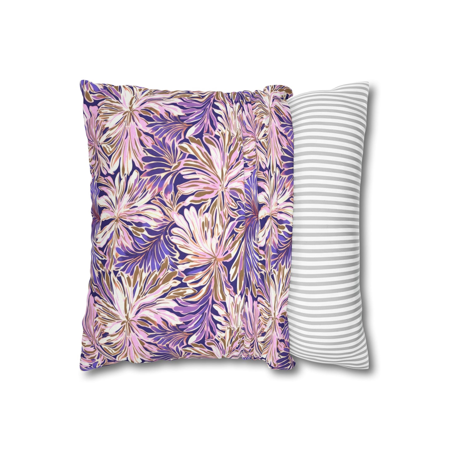 Gilded Blooms: Purple, Pink, and Gold Abstract Watercolor Flowers Spun Polyester Square Pillowcase 4 Sizes