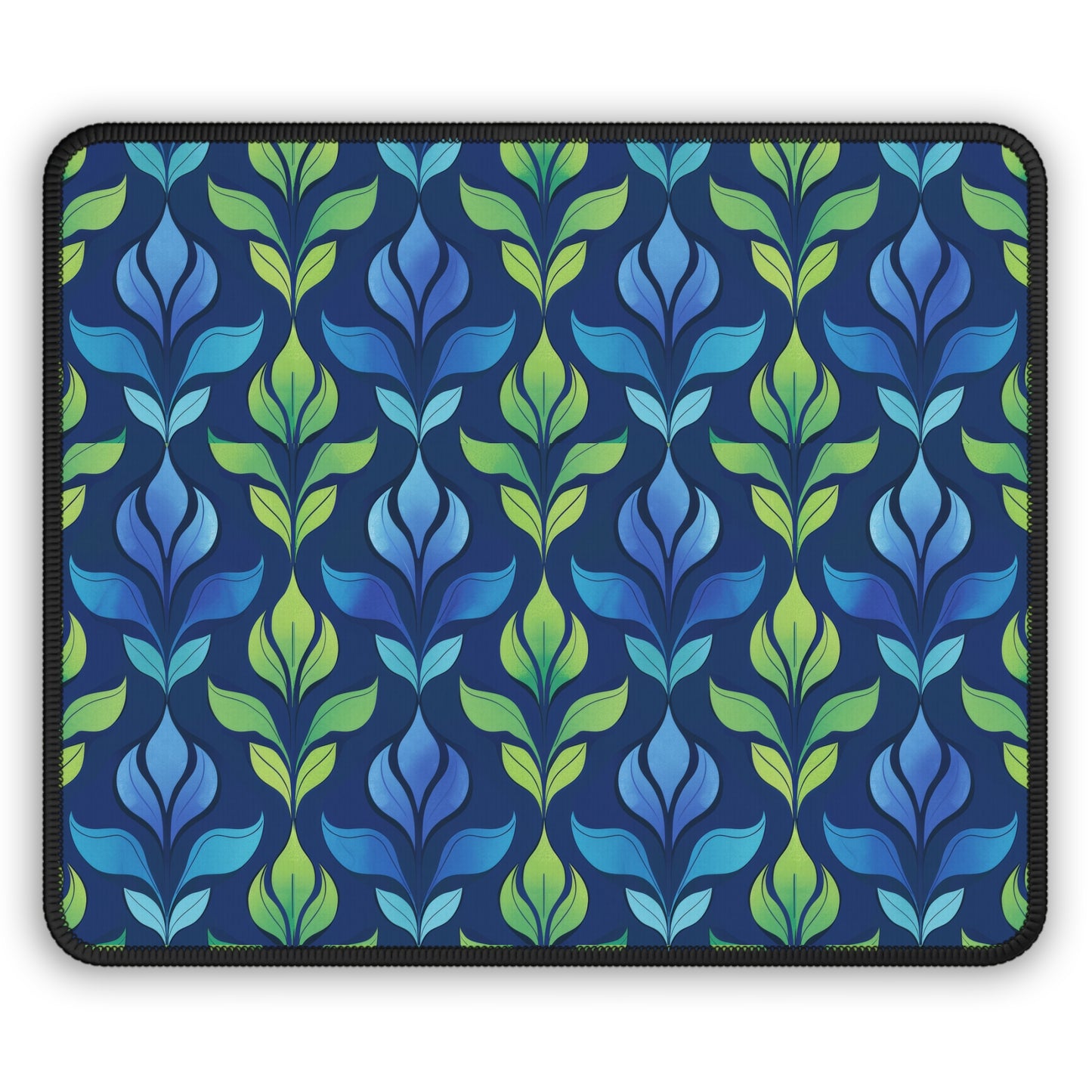 Vintage Blue and Green Botanical  Gaming Mouse Pad with Finished Edges