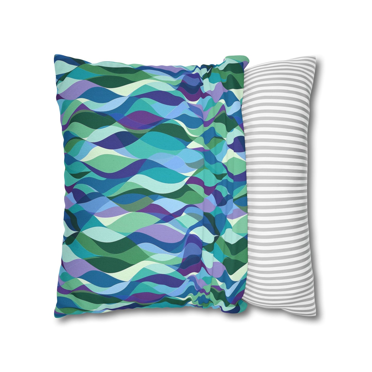 Modern Mosaic Art Ocean Waves of Blue and Green Spun Polyester Square Pillowcase 4 Sizes