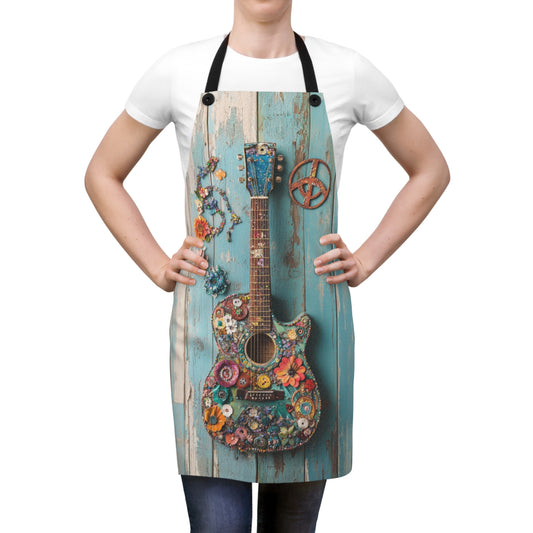 Bohemian Rhapsody of a Vibrant Mosaic Guitar Kitchen Chef Apron