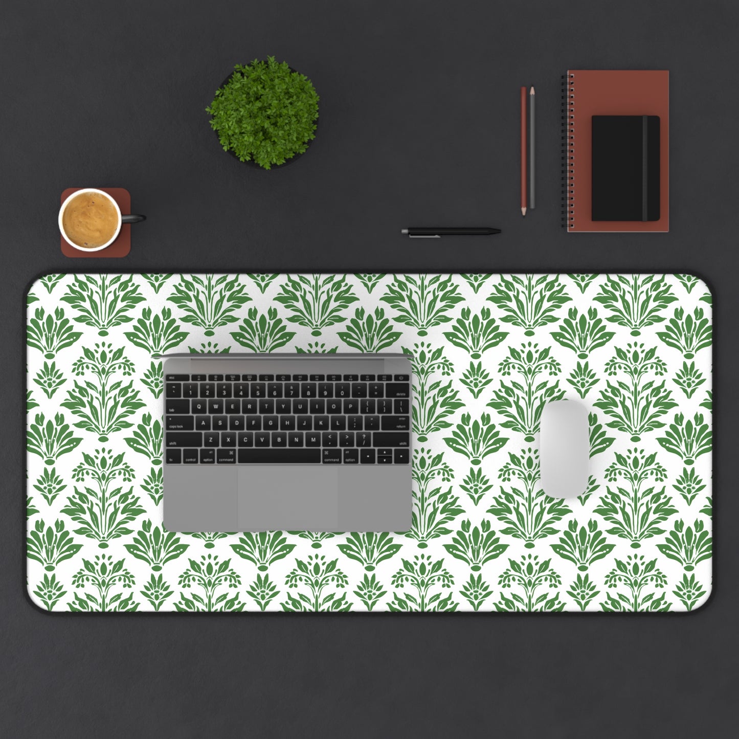 Green Floral Indian Block Print Pattern Gaming Mouse Pad  Desk Mat  - 3 Sizes