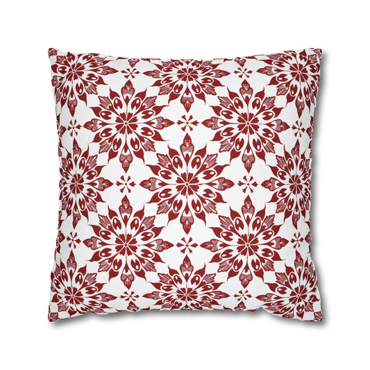 Vintage Radiance Ornate Red and White Floral Burst Pattern Spun Polyester Square Pillowcase 4 Sizes