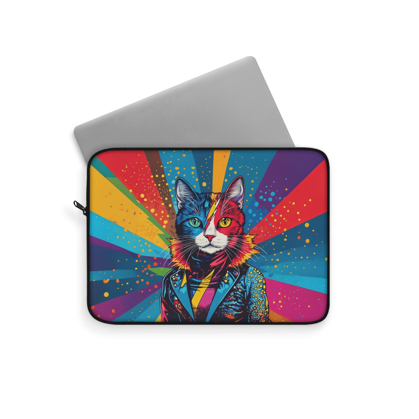 Cosmic Pop: Bowie-Inspired Cat Rockstar in Technicolor Laptop or Ipad Protective Sleeve 3 Sizes Available