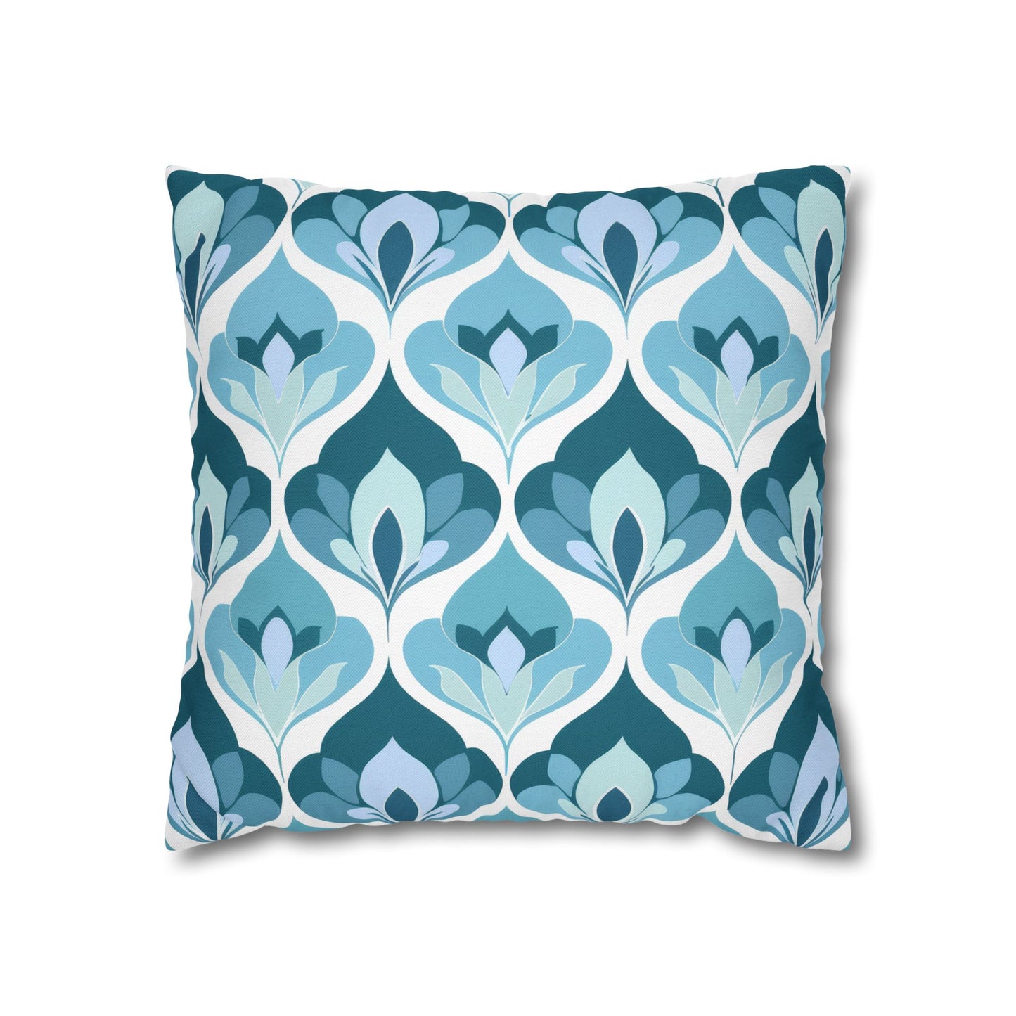 Serene Leaf Motifs Cascading in Cool Hues of Oceanic Blues Spun Polyester Square Pillowcase 4 Sizes