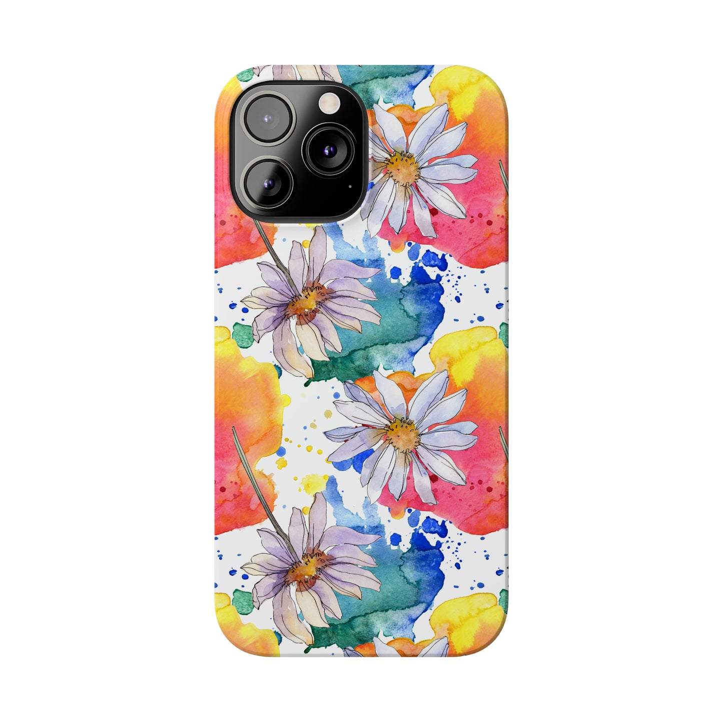 Large Colorful Watercolor Daisy Design Iphone 15-12 Slim Phone Case