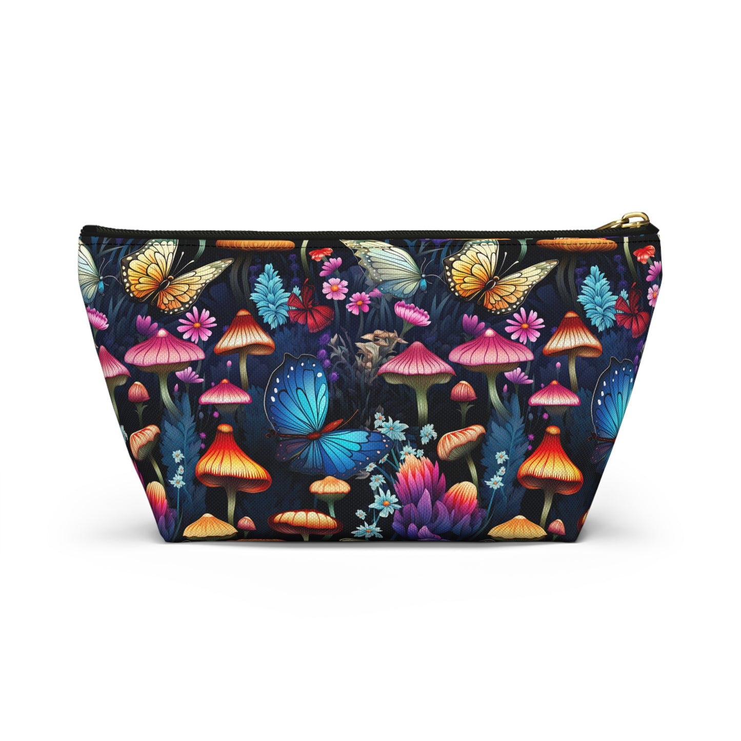 Neon Nocturne: Illuminated Butterfly and Mushroom Silhouettes Against the Night Sky  - Makeup & Accessory Bag 2 Sizes