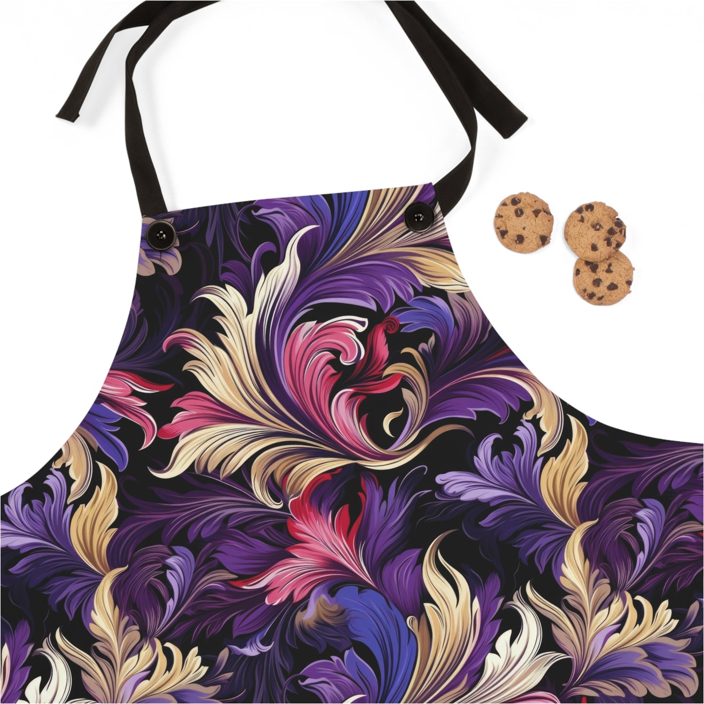 Purple, Gold & Pink Floral Swirls of Foliage Design - Kitchen Chef Apron