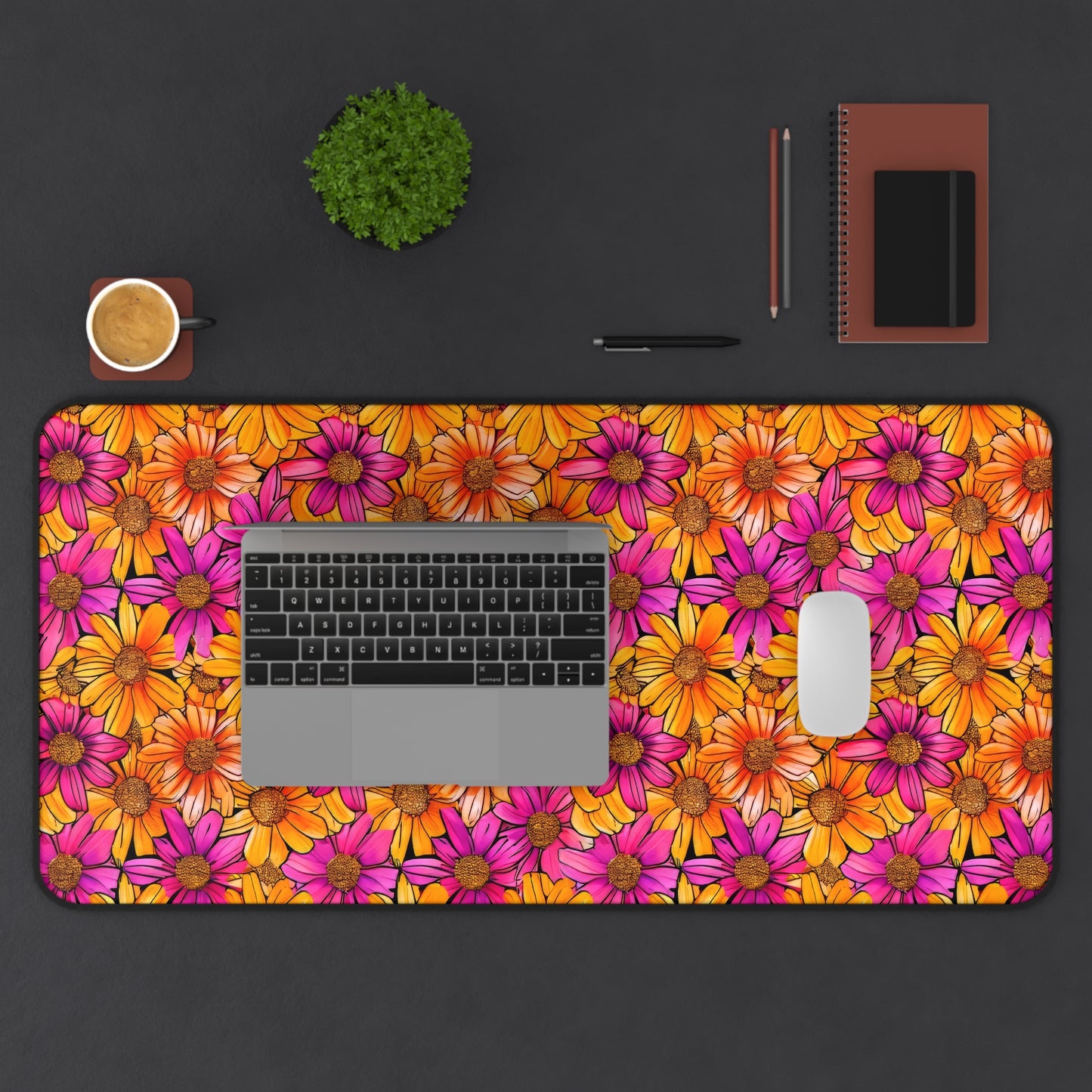 Vibrant Daisy Delight with Bold Orange and Pink Flowers Extended Gaming Mouse Pad  Desk Mat  - 3 Sizes