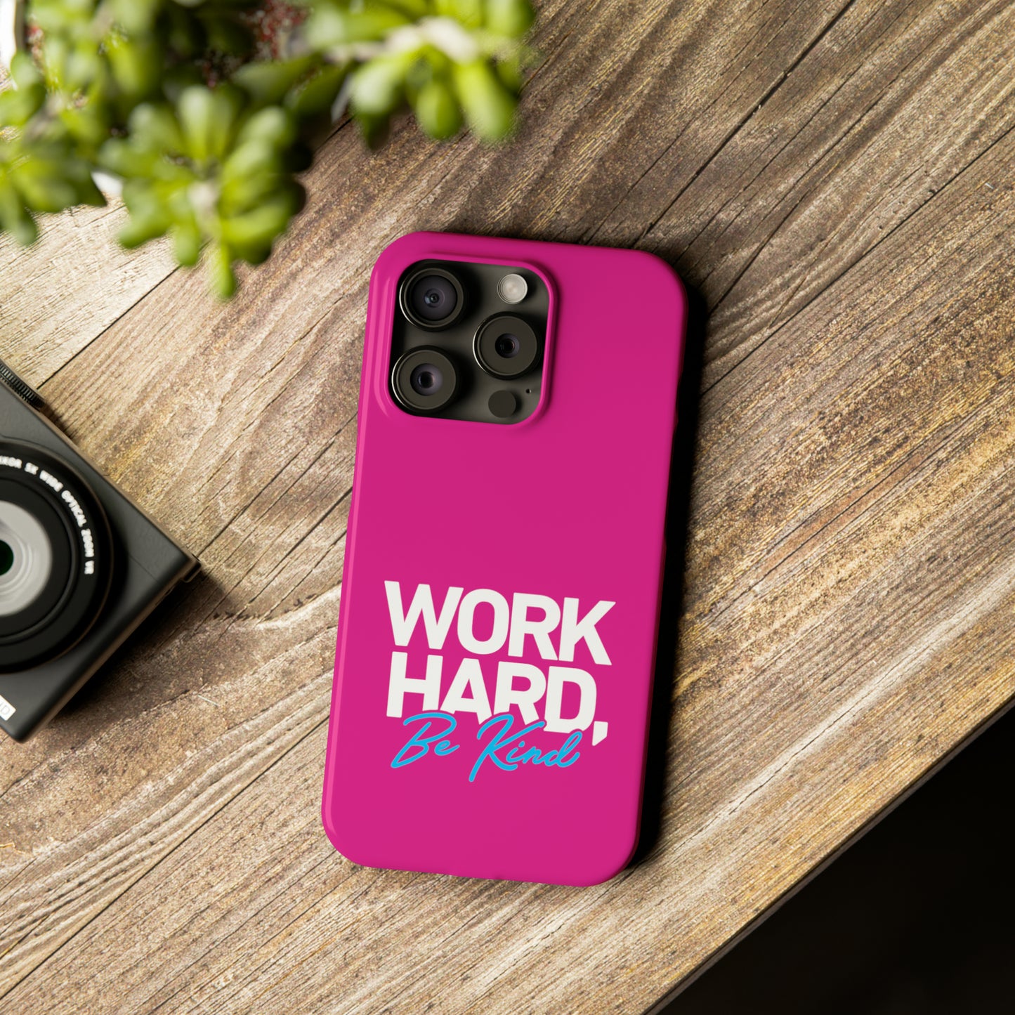 Pink - Work Hard Be Kind Iphone 15-12 Slim Phone Case