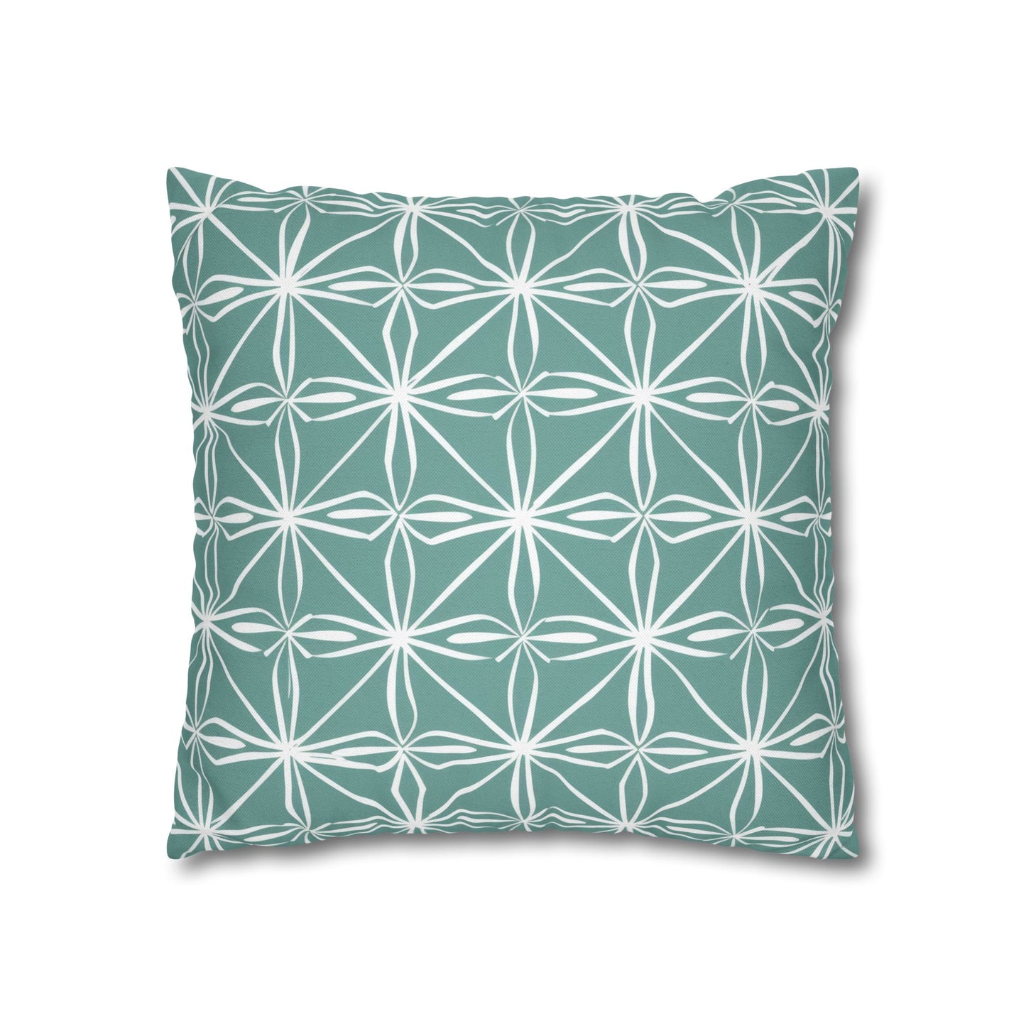 Elegant Minimalist Geometric Line Art in White and Teal Pattern Spun Polyester Square Pillowcase 4 Sizes