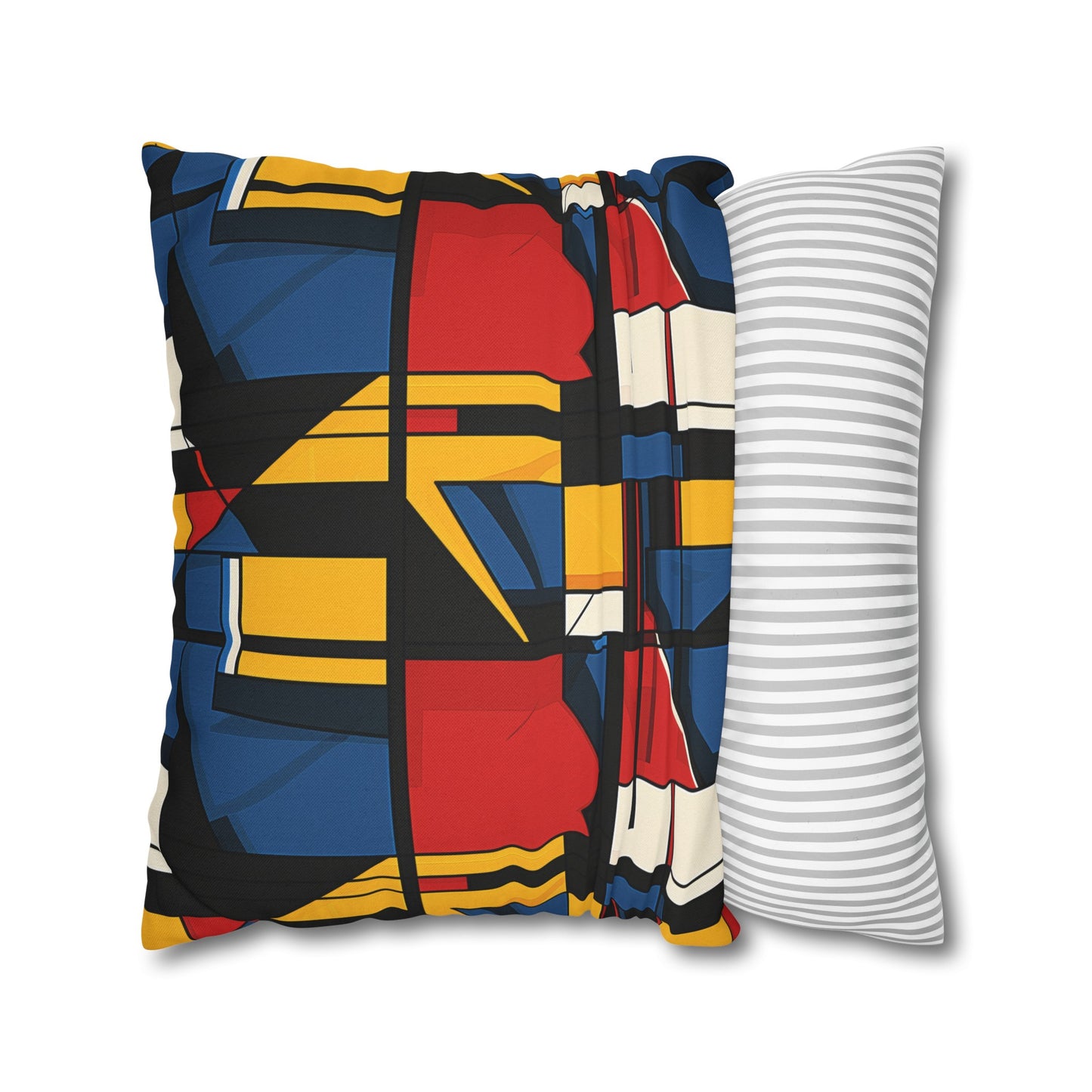 Mondrian-Inspired Bold Primary Colors and Black Lines Abstract Spun Polyester Square Pillowcase 4 Sizes